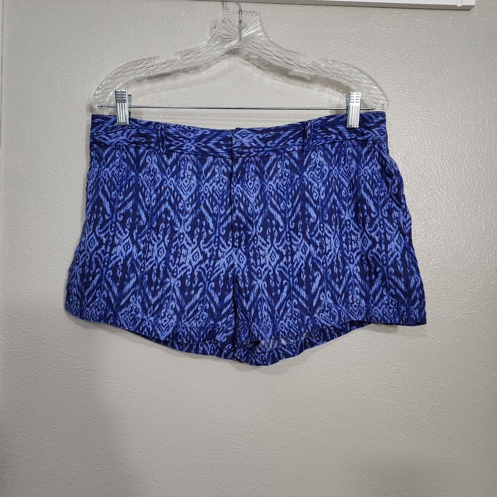 Cynthia Rowley Women's‎ 100% Linen Shorts Size 10 Blue Pattern